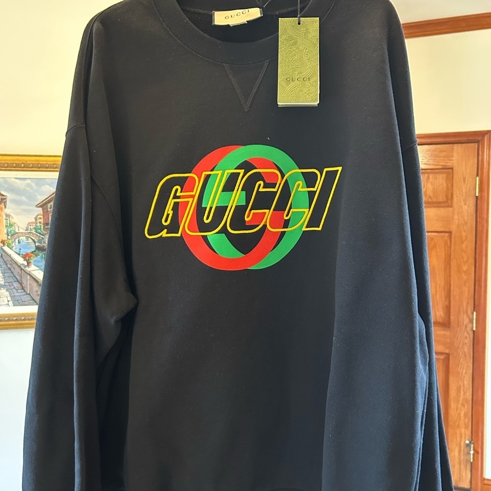 Men's Gucci interlocking G jersey, cotton logo sweatshirt size XXL made in Italy - Picture 4 of 10